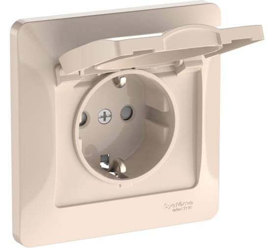Розетка Systeme Electric GLOSSA с заземлением, со шторками, с крышкой, 16А, IP20, в сборе, быстрозажим. клем., БЕЖЕВЫЙ GSL000246S 15 шт 13606482110646 1
