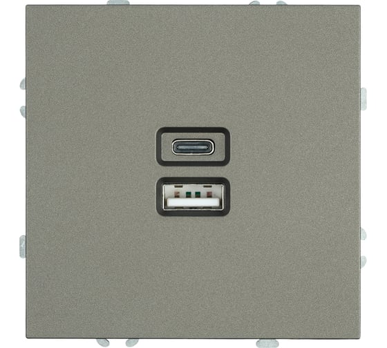 Розетка 2-местная STEKKER Эмили USB + Type C, механизм, 250В, 20W, RST10-5115-09, антрацит, soft touch 49931 1
