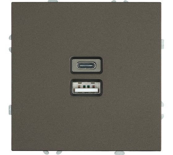 Розетка 2-местная STEKKER Эмили USB + Type C, механизм, 250В, 20W, RST10-5115-09, антрацит, soft touch 49931