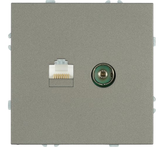 Розетка STEKKER TV + компьютерная RJ-45, механизм, серия Эмили, RST00-5106-09, антрацит, soft touch 49924 1