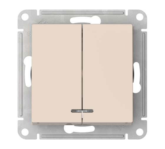 2-клавишный выключатель Systeme Electric ATLASDESIGN с подсветкой, сх.5а, 10АХ,быстрозажимные клеммы, бежевый ATN000253S 20 шт 13606482108759 1
