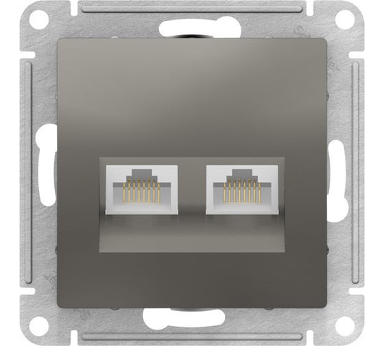 Механизм розетки двойной компьютерной Systeme Electric ATLASDESIGN RJ45+RJ45, кат.6А, сталь ATN000988 5 шт 4690201045625 1