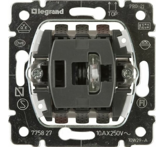 Переключатель Legrand промежуточный с подсветкой Galea Life 10 A 250 В~ с зелёной лампой 0,5 мА 775827