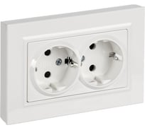 Розетка IEK BRITE 2-я с заземлением, с защитными шторками, плоская, 16А в сборе РСшПл12-3-БрБ белый BR-R28-16-K01-F