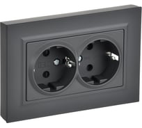 Розетка IEK BRITE 2-я с заземлением, с защитными шторками, плоская, 16А в сборе РСшПл12-3-БрГ графит BR-R28-16-K53-F