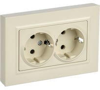 Розетка IEK BRITE 2-я с заземлением, с защитными шторками, плоская, 16А в сборе РСшПл12-3-БрКр бежевый BR-R28-16-K10-F