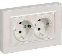 Розетка IEK BRITE 2-я с заземлением, с защитными шторками, плоская, 16А в сборе РСшПл12-3-БрЖ жемчуг BR-R28-16-K36-F