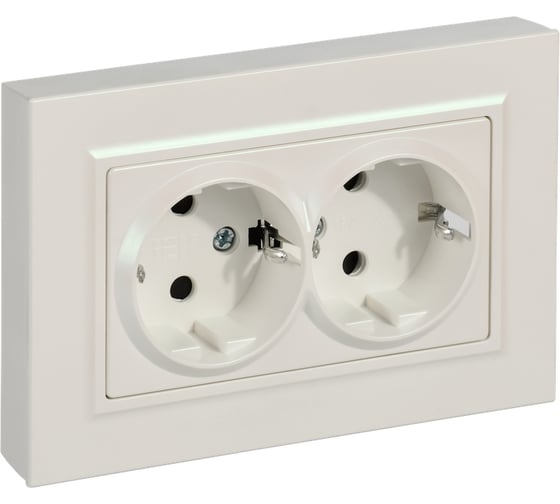 Розетка IEK BRITE 2-я с заземлением, с защитными шторками, плоская, 16А в сборе РСшПл12-3-БрЖ жемчуг BR-R28-16-K36-F 1
