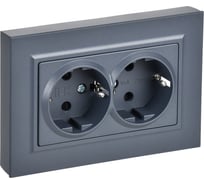 Розетка IEK BRITE 2-я с заземлением, с защитными шторками, плоская, 16А в сборе РСшПл12-3-БрМ маренго BR-R28-16-K35-F