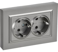 Розетка IEK BRITE 2-я с заземлением, с защитными шторками, плоская, 16А в сборе РСшПл12-3-БрС сталь BR-R28-16-K46-F