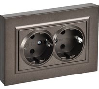 Розетка IEK BRITE 2-я с заземлением, с защитными шторками, плоская, 16А в сборе РСшПл12-3-БрТБ темная бронза BR-R28-16-K45-F