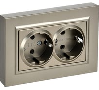 Розетка IEK BRITE 2-я с заземлением, с защитными шторками, плоская,16А в сборе РСшПл12-3-БрШ шампань BR-R28-16-K37-F