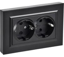 Розетка IEK BRITE 2-я с заземлением, с защитными шторками, плоская, 16А в сборе РСшПл12-3-БрЧ черный BR-R28-16-K02-F