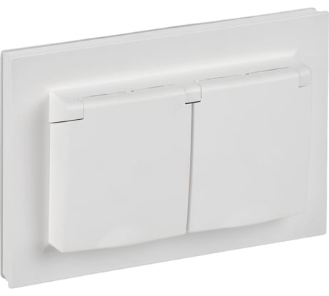 Розетка IEK BRITE 2-я с крышкой 16А в сборе IP44 РСбш12-3-44-БрАБ арктический BR-R26-16-44-K91-F