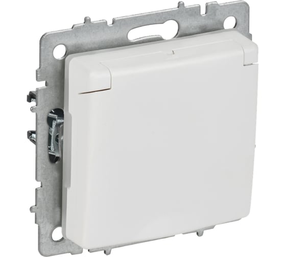 Розетка IEK BRITE с заземлением, со шторками, с крышкой, 16А IP44 РСбш10-3-44-БрАБ арктический белый BR-R16-16-44-K91 1
