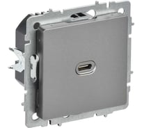 Розетка IEK BRITE USB C, 65Вт, высокоскоростная зарядка, сталь РЮ12-1-БрС BR-U13-065-K46