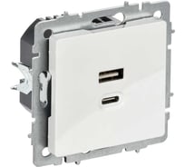 Розетка IEK BRITE USB A+C, 45Вт, высокоскоростная зарядка, белый РЮ11-2-БрБ BR-U22-045-K01