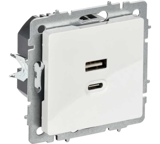 Розетка IEK BRITE USB A+C, 45Вт, высокоскоростная зарядка, белый РЮ11-2-БрБ BR-U22-045-K01 1
