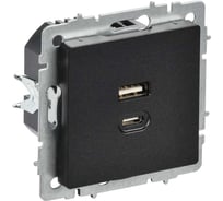 Розетка IEK BRITE USB A+C, 45Вт, высокоскоростная зарядка, черный РЮ11-2-БрЧ BR-U22-045-K02