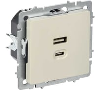Розетка IEK BRITE USB A+C, 45Вт, высокоскоростная зарядка, бежевый РЮ11-2-БрКр BR-U22-045-K10
