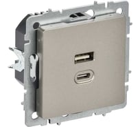 Розетка IEK BRITE USB A+C, 45Вт, высокоскоростная зарядка, шампань РЮ11-2-БрШ BR-U22-045-K37