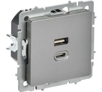 Розетка IEK BRITE USB A+C, 45Вт, высокоскоростная зарядка, сталь РЮ11-2-БрС BR-U22-045-K46