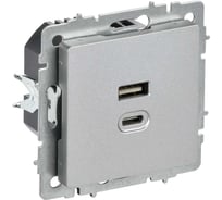 Розетка IEK BRITE USB A+C, 45Вт, высокоскоростная зарядка, алюминий РЮ11-2-БрА BR-U22-045-K47