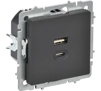 Розетка IEK BRITE USB A+C, 45Вт, высокоскоростная зарядка, графит РЮ11-2-БрГ BR-U22-045-K53