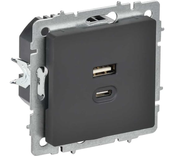 Розетка IEK BRITE USB A+C, 45Вт, высокоскоростная зарядка, графит РЮ11-2-БрГ BR-U22-045-K53 1