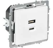 Розетка IEK BRITE USB A+C, 45Вт, высокоскоростная зарядка, арктический белый РЮ11-2-БрАБ BR-U22-045-K91