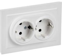 Розетка двойная IEK BRITE с заземлением и шторками, 16А, в сборе, арктический белый РСш12-3-БрАБ BR-R24-16-K91-F