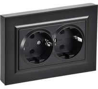 Розетка двойная IEK BRITE с заземлением, без шторок, плоская, 16А, в сборе, черный РСПл12-3-БрЧ BR-R27-16-K02-F