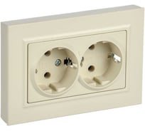 Розетка двойная IEK BRITE с заземлением, без шторок, плоская, 16А, в сборе, бежевый РСПл12-3-БрКр BR-R27-16-K10-F