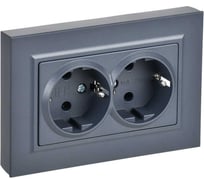 Розетка двойная IEK BRITE с заземлением, без шторок, плоская, 16А, в сборе, маренго РСПл12-3-БрМ BR-R27-16-K35-F