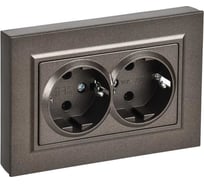 Розетка двойная IEK BRITE с заземлением, без шторок, плоская, 16А, в сборе, темная бронза РСПл12-3-БрТБ BR-R27-16-K45-F