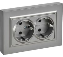 Розетка двойная IEK BRITE с заземлением, без шторок, плоская, 16А, в сборе, сталь РСПл12-3-БрС BR-R27-16-K46-F