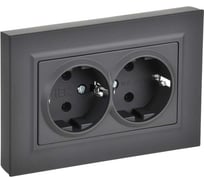 Розетка двойная IEK BRITE с заземлением, без шторок, плоская, 16А, в сборе, графит РСПл12-3-БрГ BR-R27-16-K53-F