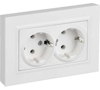 Розетка двойная IEK BRITE с заземлением, без шторок, плоская, 16А, в сборе, арктический белый РСПл12-3-БрАБ BR-R27-16-K91-F