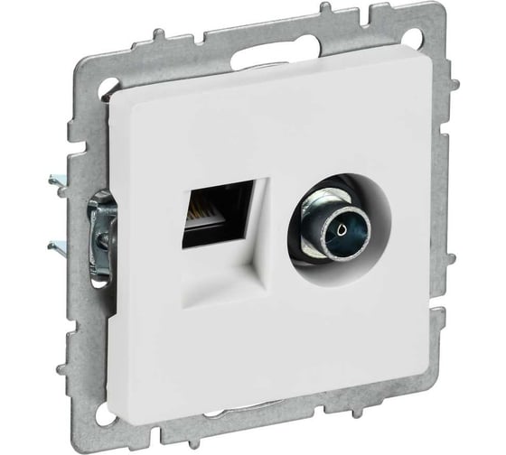 Розетка двойная IEK BRITE TV+RJ45, категория 5E, арктический белый РТВ/РК12-БрАБ BR-AK20-1-K91 1