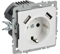 Розетка IEK BRITE с заземлением и шторками, 16А, с USB A+A, 3.1А, арктический белый РЮш10-2-БрАБ BR-R14-16-U21-D31-K91