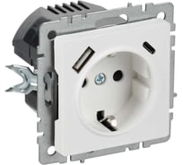 Розетка IEK BRITE с заземлением и шторками, 16А, с USB A+C, 18Вт, арктический белый РЮш11-1-БрАБ BR-R14-16-U22-018-K91