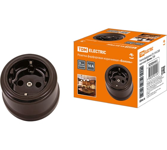 Розетка TDM ELECTRIC фарфоровая 2П+З 16А 250В коричневая «Болонь» SQ1820-0412 1