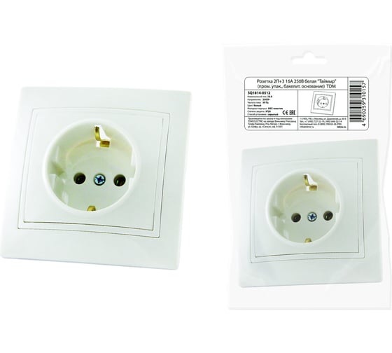 Розетка TDM ELECTRIC 2П+З 16А 250В белая "Таймыр" пром. упак., бакелит. основание AQ1814-0512