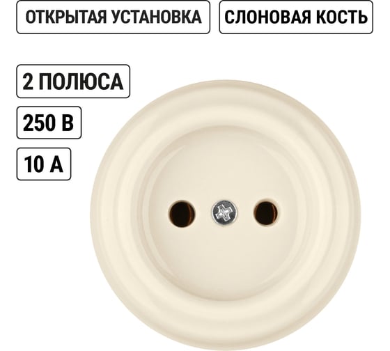 Розетка TDM ELECTRIC фарфоровая 2П 10А 250В слоновая кость, серия "Болонь" SQ1820-0311