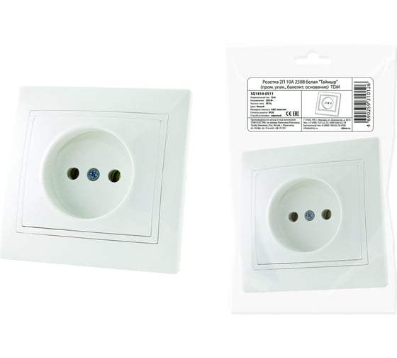 Розетка TDM ELECTRIC 2П 10А 250В белая "Таймыр" пром. упак., бакелит. основание AQ1814-0511