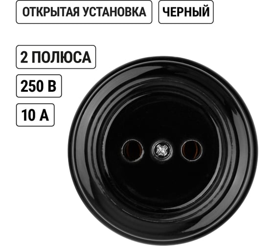 Розетка TDM ELECTRIC фарфоровая 2П 10А 250В черная, серия "Болонь" SQ1820-0005