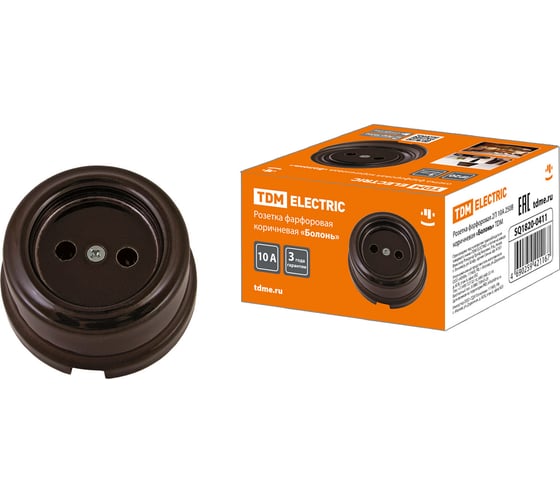 Розетка TDM ELECTRIC фарфоровая 2П 10А 250В коричневая «Болонь» SQ1820-0411 1