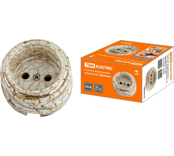Розетка TDM ELECTRIC фарфоровая 2П 10А 250В мраморная, серия "Болонь" SQ1820-0006