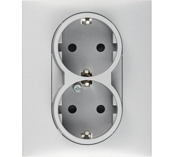 Силовая розетка Legrand SUNO двойная 2х2К+З 16А 250В. С защитными шторками. Безвинтовые зажимы Цвет Алюминий 721326 1