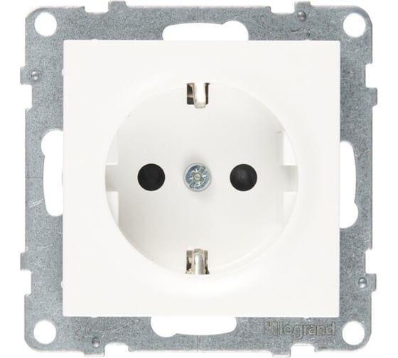 Силовая розетка Legrand SUNO 2К+З 16А 250В с защитными шторками. Винтовые зажимы. Цвет Белый 721124 1